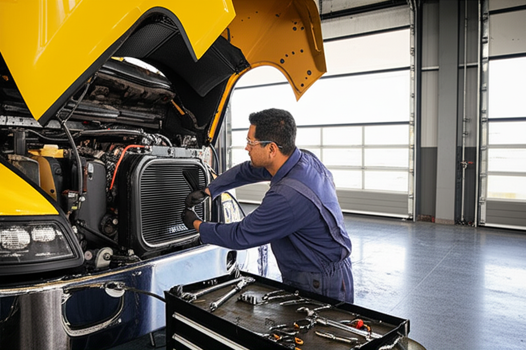Certified diesel mechanic working on hydrovac engine